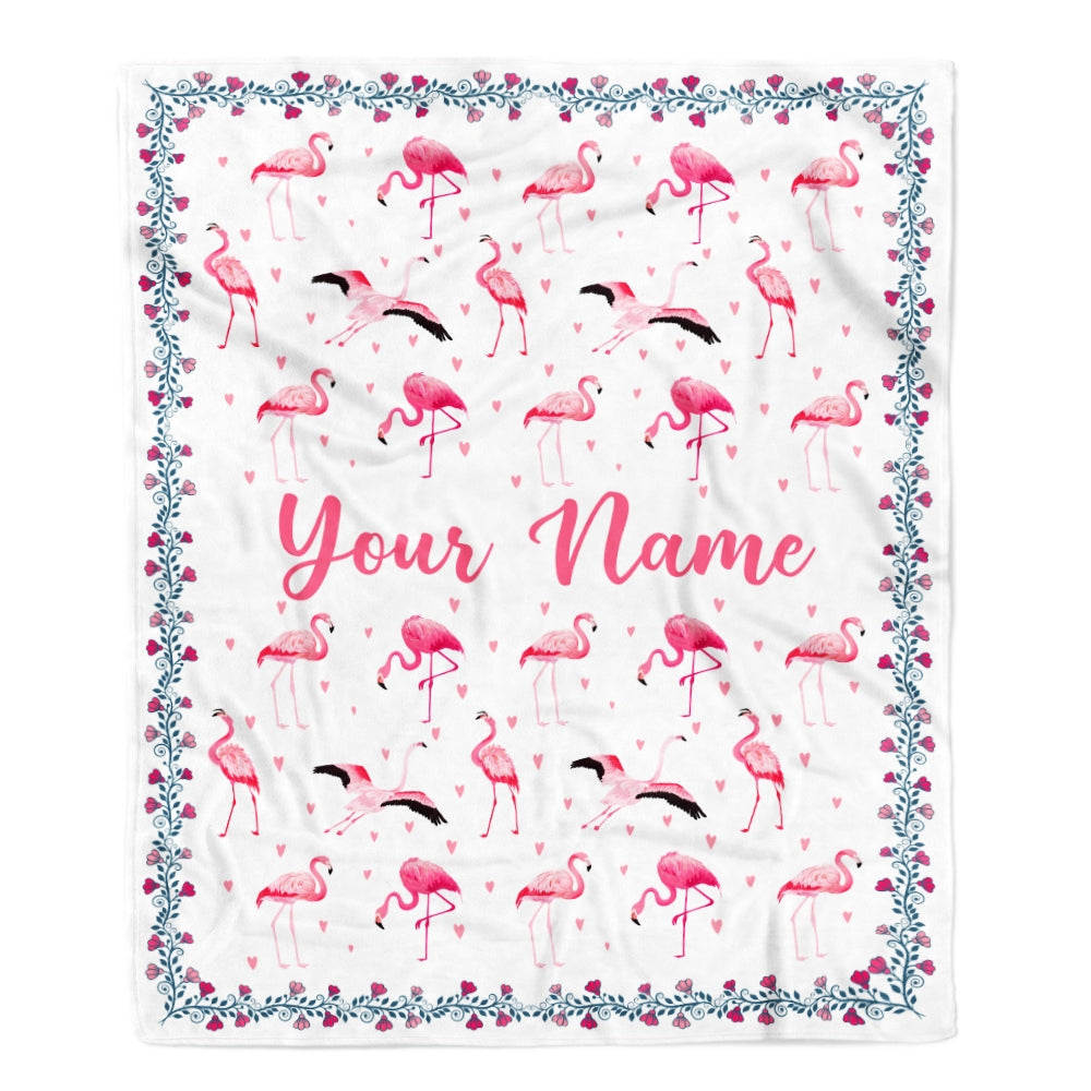 Personalized Flamingo Blanket Custom Name White Flamingo Blankets For Girl Women Baby Daughter Granddaughter Niece Birthday Christmas Fleece Throw Blanket | siriusteestore