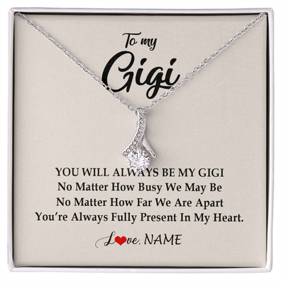 Alluring Beauty Necklace | Personalized Gigi Necklace From Grandkids Granddaughter Grandson You're Always In My Heart Gigi Birthday Mothers Day Christmas Customized Gift Box Message Card | siriusteestore