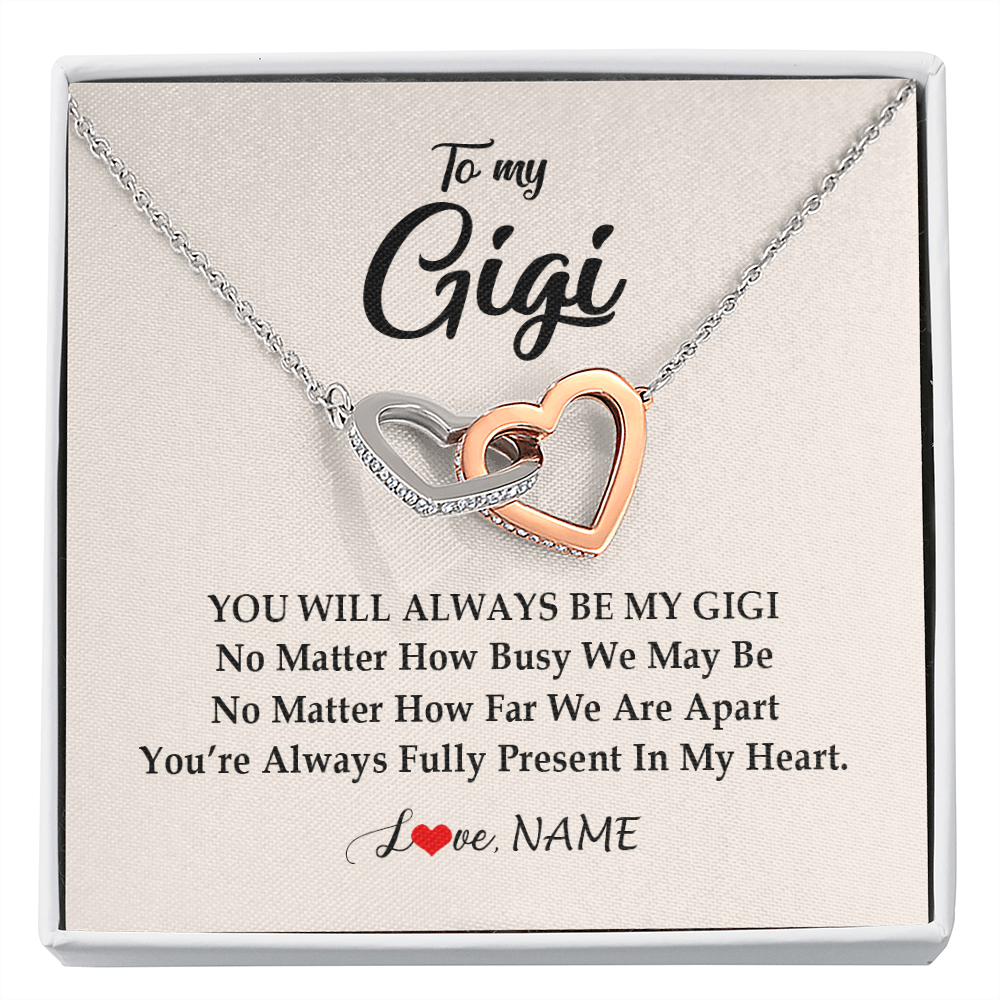 Interlocking Hearts Necklace | Personalized Gigi Necklace From Grandkids Granddaughter Grandson You're Always In My Heart Gigi Birthday Mothers Day Christmas Customized Gift Box Message Card | siriusteestore