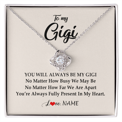Love Knot Necklace | Personalized Gigi Necklace From Grandkids Granddaughter Grandson You're Always In My Heart Gigi Birthday Mothers Day Christmas Customized Gift Box Message Card | siriusteestore