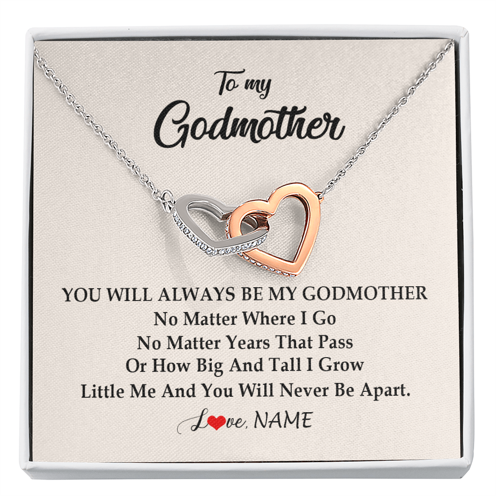Interlocking Hearts Necklace | Personalized Godmother Necklace From Goddaughter Niece You Will Always Be My Godmother Birthday Mothers Day Christmas Customized Gift Box Message Card | siriusteestore