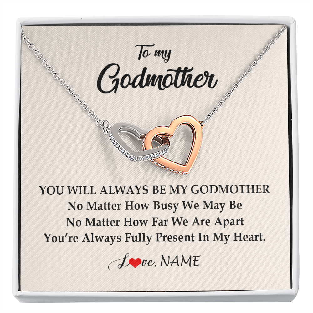 Interlocking Hearts Necklace | Personalized Godmother Necklace From Goddaughter Niece You're Always In My Heart Godmother Birthday Mothers Day Christmas Customized Gift Box Message Card | siriusteestore