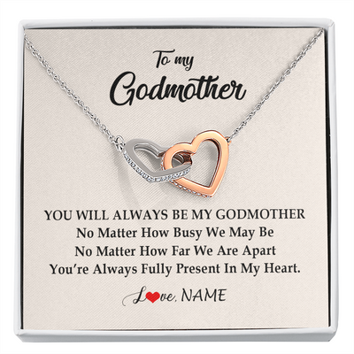 Interlocking Hearts Necklace | Personalized Godmother Necklace From Goddaughter Niece You're Always In My Heart Godmother Birthday Mothers Day Christmas Customized Gift Box Message Card | siriusteestore