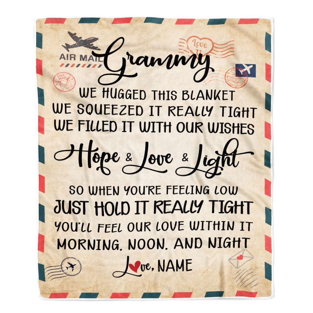 Personalized Grammy Blanket From Grandkids We Hugged This Blanket Mail Letter Grammy Birthday Mothers Day Christmas Customized Fleece Blanket | siriusteestore