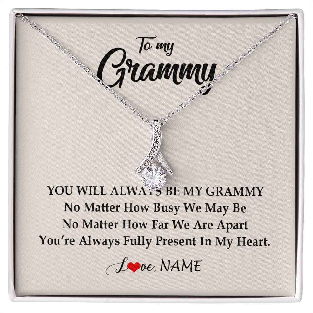 Alluring Beauty Necklace | Personalized Grammy Necklace From Grandkids Granddaughter Grandson You're Always In My Heart Grammy Birthday Mothers Day Customized Gift Box Message Card | siriusteestore