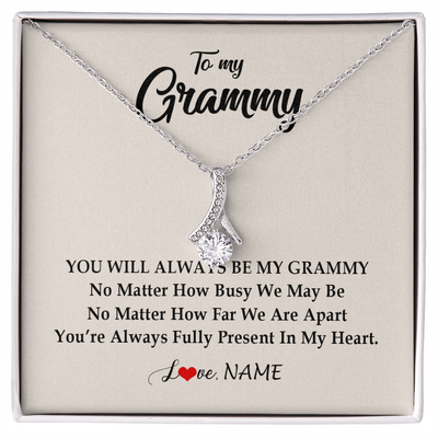 Alluring Beauty Necklace | Personalized Grammy Necklace From Grandkids Granddaughter Grandson You're Always In My Heart Grammy Birthday Mothers Day Customized Gift Box Message Card | siriusteestore