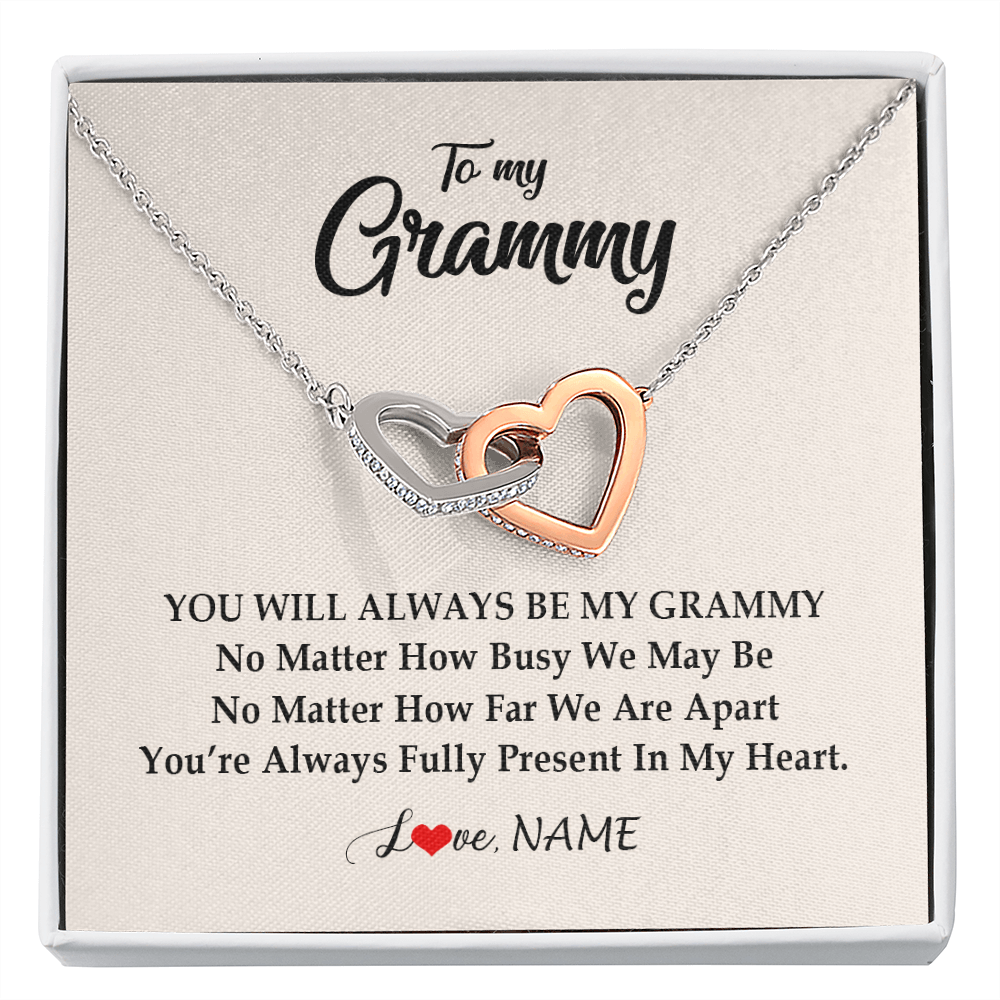 Interlocking Hearts Necklace | Personalized Grammy Necklace From Grandkids Granddaughter Grandson You're Always In My Heart Grammy Birthday Mothers Day Customized Gift Box Message Card | siriusteestore