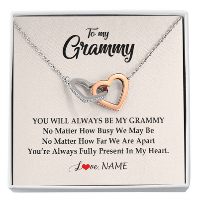 Interlocking Hearts Necklace | Personalized Grammy Necklace From Grandkids Granddaughter Grandson You're Always In My Heart Grammy Birthday Mothers Day Customized Gift Box Message Card | siriusteestore