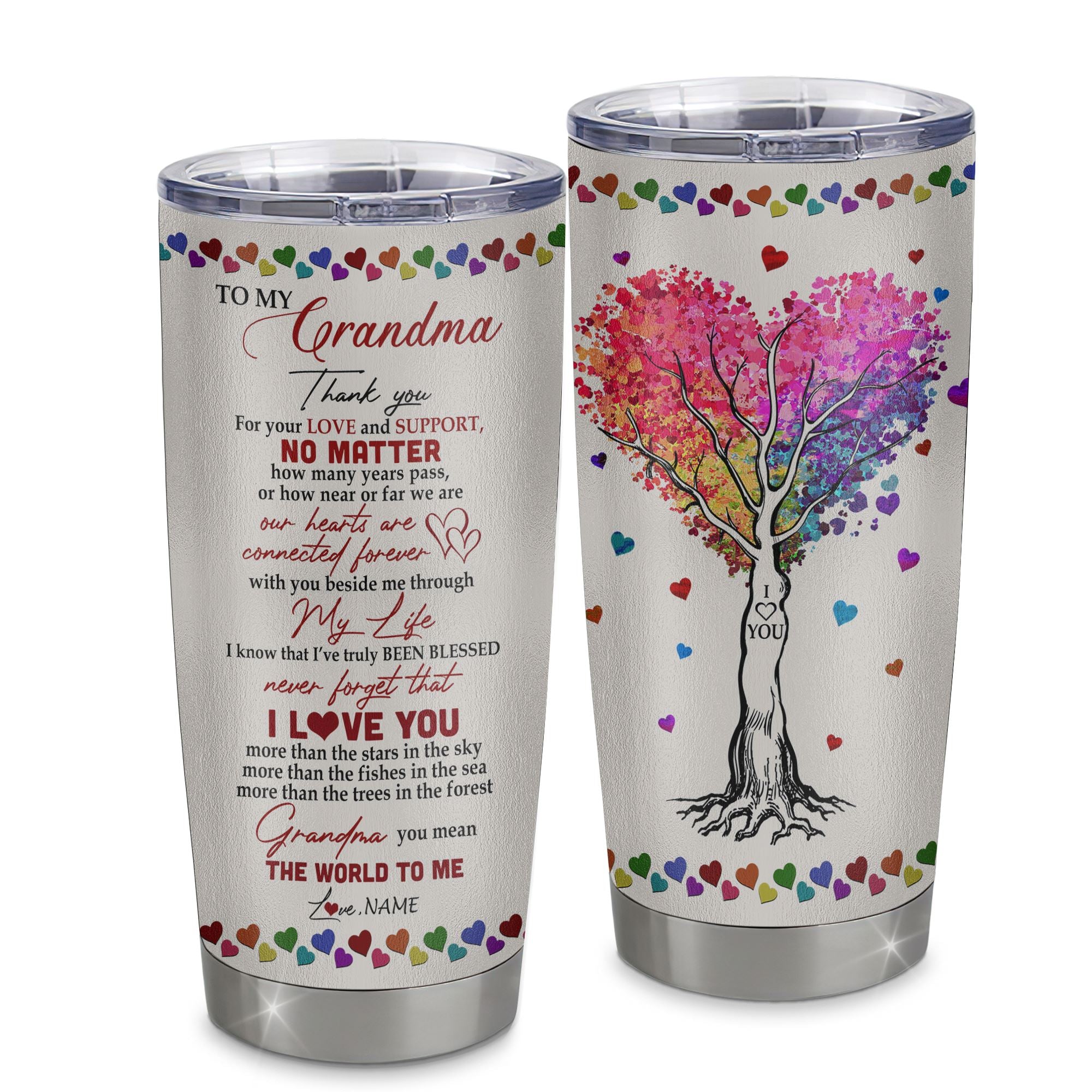 Personalized Grandma From Grandkids Stainless Steel Tumbler Cup Never Forget I Love You You Mean The World To Me Grandma Mothers Day Birthday Christmas Travel Mug | siriusteestore