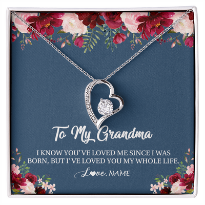 Forever Love Necklace | Personalized Grandma Necklace From Grandkids Granddaughter Grandson I've Loved You My Whole Life Floral Grandma Birthday Mothers Day Christmas Customized Message Card | siriusteestore