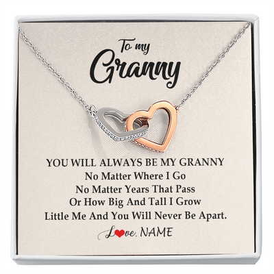 Interlocking Hearts Necklace | Personalized Granny Necklace From Grandkids Granddaughter Grandson You Will Always Be My Granny Birthday Mothers Day Christmas Customized Gift Box Message Card | siriusteestore