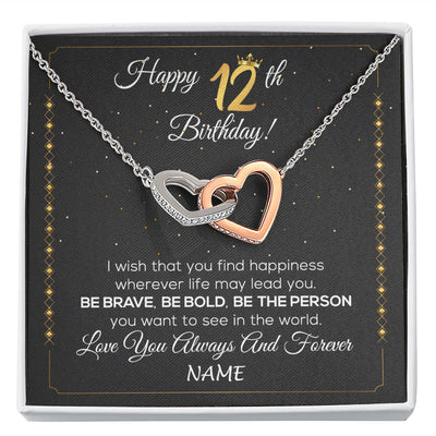 Interlocking Hearts Necklace | Personalized Happy 12Th Birthday Necklace For Her Girls Daughter Niece Sister Goddaughter Granddaughter 12 Year Old Birthday Customized Gift Box Message Card | siriusteestore