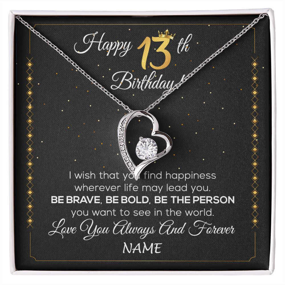 Forever Love Necklace | Personalized Happy 13Th Birthday Necklace For Her Girls Daughter Niece Sister Goddaughter Granddaughter 13 Year Old Birthday Customized Gift Box Message Card | siriusteestore