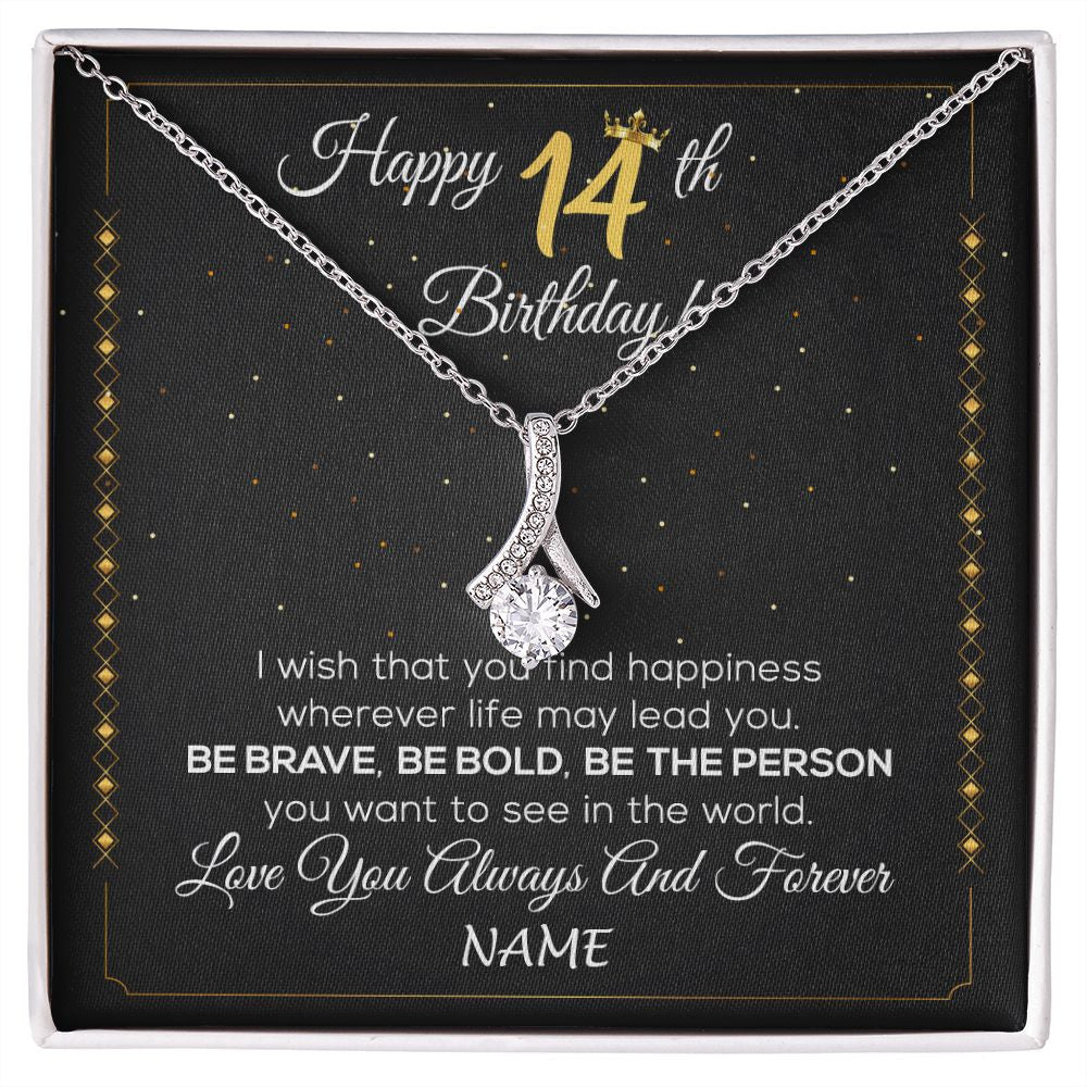 Alluring Beauty Necklace | Personalized Happy 14Th Birthday Necklace For Her Girls Daughter Niece Sister Goddaughter Granddaughter 14 Year Old Birthday Customized Gift Box Message Card | siriusteestore