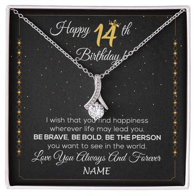 Alluring Beauty Necklace | Personalized Happy 14Th Birthday Necklace For Her Girls Daughter Niece Sister Goddaughter Granddaughter 14 Year Old Birthday Customized Gift Box Message Card | siriusteestore