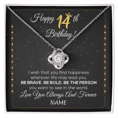 Love Knot Necklace | Personalized Happy 14Th Birthday Necklace For Her Girls Daughter Niece Sister Goddaughter Granddaughter 14 Year Old Birthday Customized Gift Box Message Card | siriusteestore