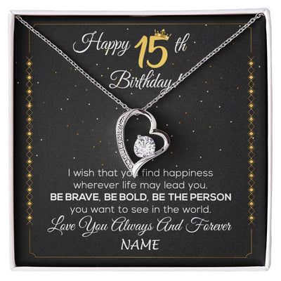 Forever Love Necklace | Personalized Happy 15Th Birthday Necklace For Her Girls Daughter Niece Sister Goddaughter Granddaughter 15 Year Old Birthday Customized Gift Box Message Card | siriusteestore