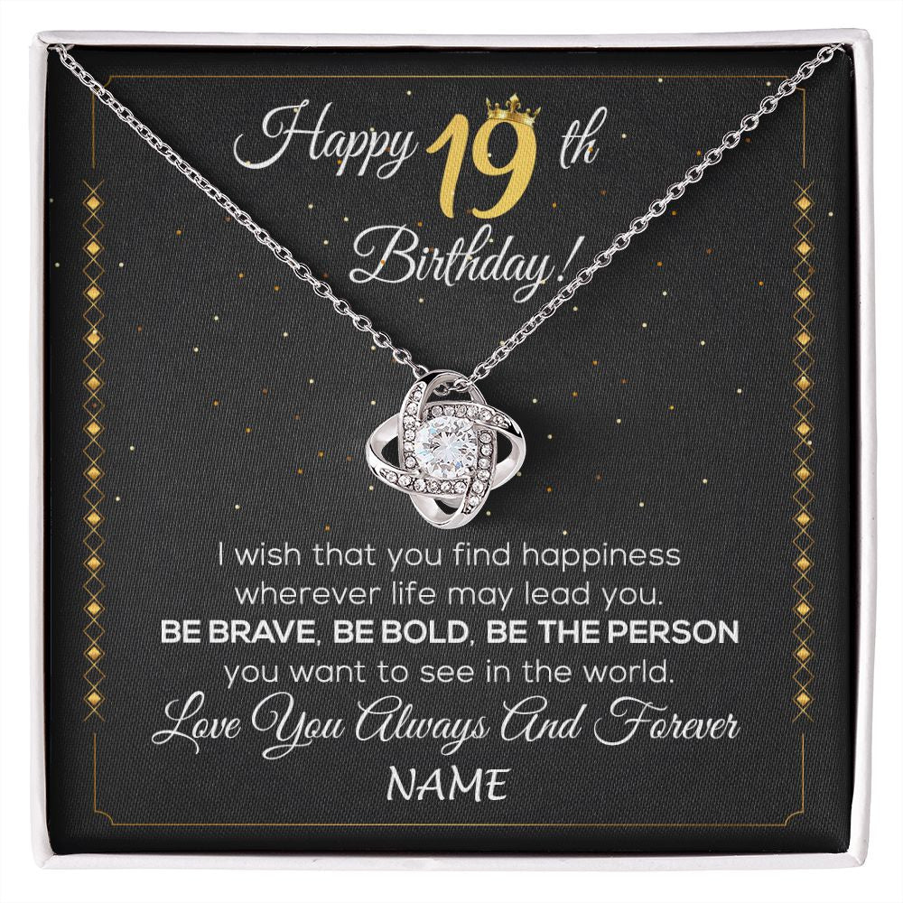 Love Knot Necklace | Personalized Happy 19Th Birthday Necklace For Her Girls Daughter Niece Sister Goddaughter Granddaughter 19 Year Old Birthday Customized Gift Box Message Card | siriusteestore