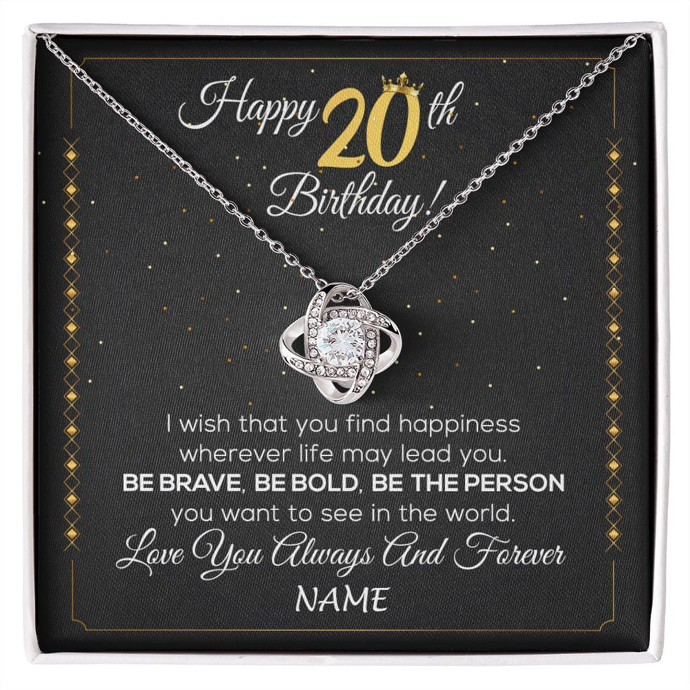 Love Knot Necklace | Personalized Happy 20Th Birthday Necklace For Her Girls Daughter Niece Sister Goddaughter Granddaughter 20 Year Old Birthday Customized Gift Box Message Card | siriusteestore