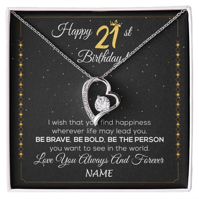 Forever Love Necklace | Personalized Happy 21Th Birthday Necklace For Her Girls Daughter Niece Sister Goddaughter Granddaughter 21 Year Old Birthday Customized Gift Box Message Card | siriusteestore