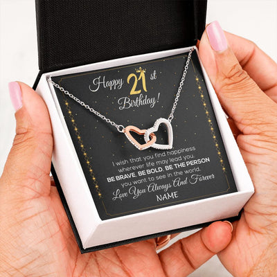 Interlocking Hearts Necklace | Personalized Happy 21Th Birthday Necklace For Her Girls Daughter Niece Sister Goddaughter Granddaughter 21 Year Old Birthday Customized Gift Box Message Card | siriusteestore