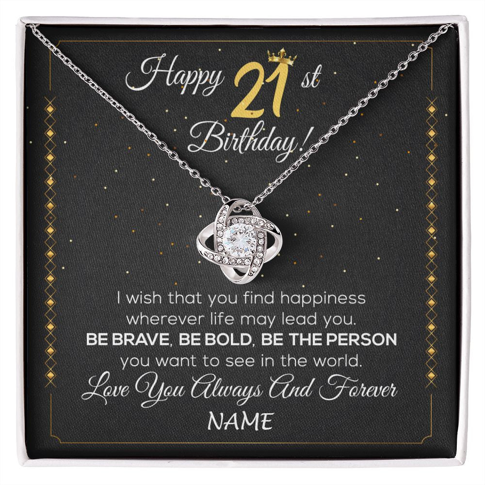 Love Knot Necklace | Personalized Happy 21Th Birthday Necklace For Her Girls Daughter Niece Sister Goddaughter Granddaughter 21 Year Old Birthday Customized Gift Box Message Card | siriusteestore