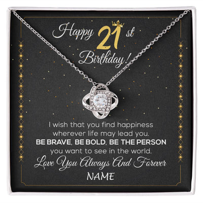 Love Knot Necklace | Personalized Happy 21Th Birthday Necklace For Her Girls Daughter Niece Sister Goddaughter Granddaughter 21 Year Old Birthday Customized Gift Box Message Card | siriusteestore
