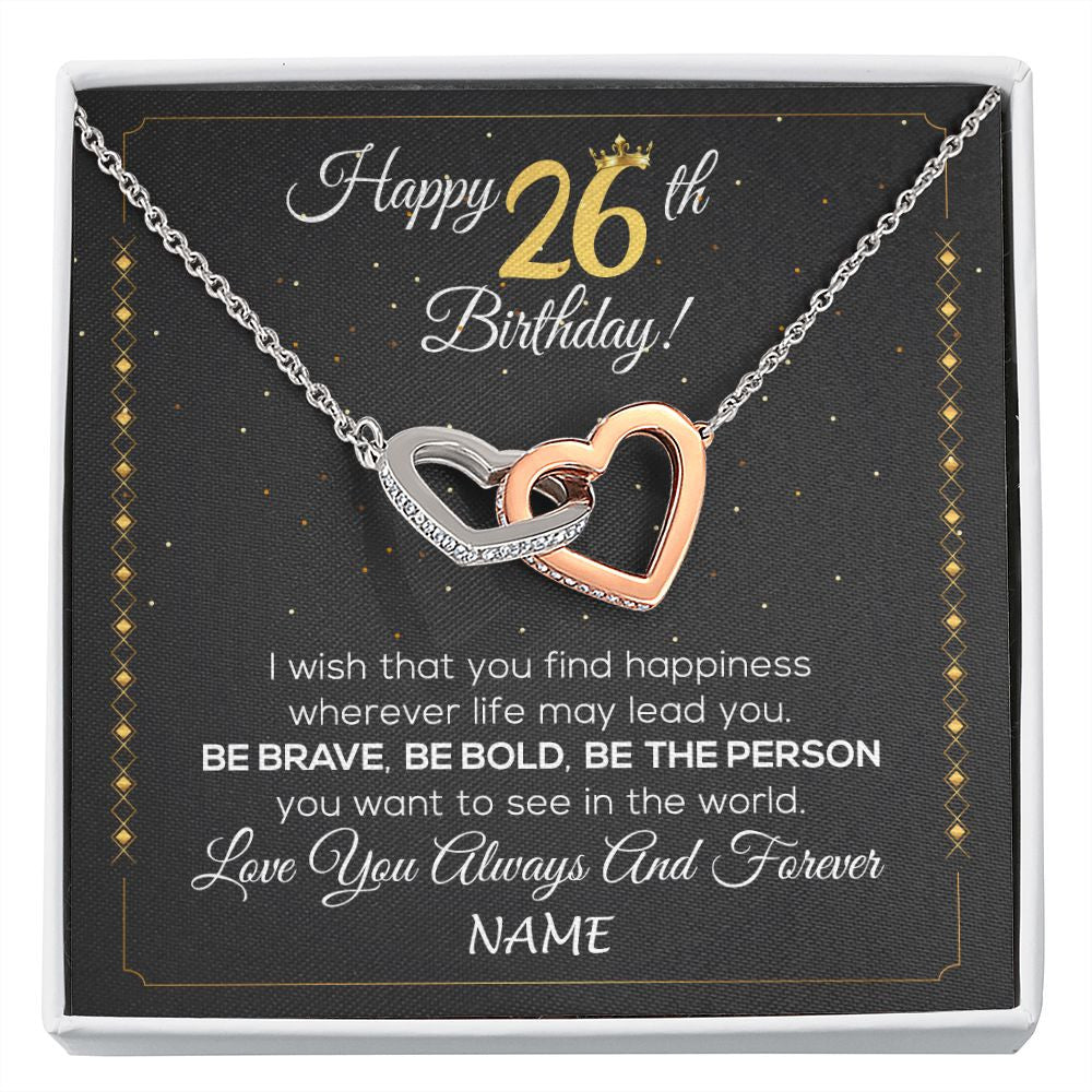 Interlocking Hearts Necklace | Personalized Happy 26Th Birthday Necklace For Her Girls Daughter Niece Sister Goddaughter Granddaughter 26 Year Old Birthday Customized Gift Box Message Card | siriusteestore