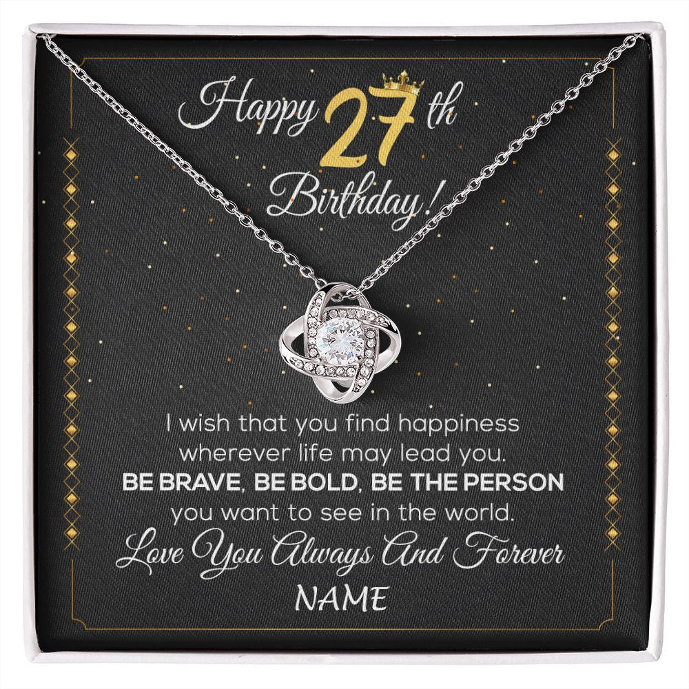 Love Knot Necklace | Personalized Happy 27Th Birthday Necklace For Her Girls Daughter Niece Sister Goddaughter Granddaughter 27 Year Old Birthday Customized Gift Box Message Card | siriusteestore