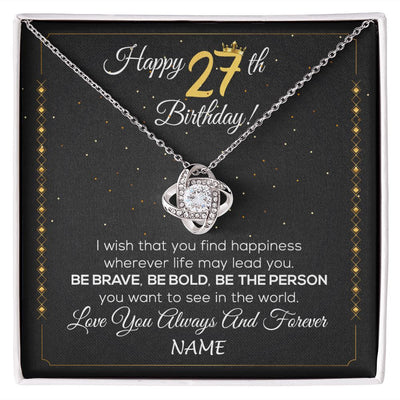 Love Knot Necklace | Personalized Happy 27Th Birthday Necklace For Her Girls Daughter Niece Sister Goddaughter Granddaughter 27 Year Old Birthday Customized Gift Box Message Card | siriusteestore