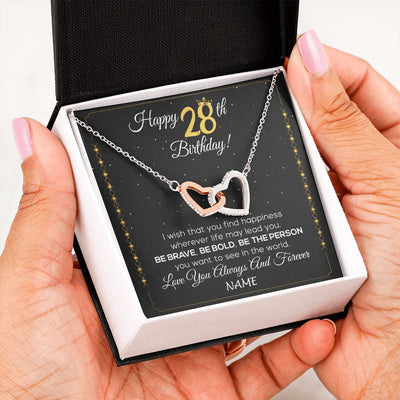 Interlocking Hearts Necklace | Personalized Happy 28Th Birthday Necklace For Her Girls Daughter Niece Sister Goddaughter Granddaughter 28 Year Old Birthday Customized Gift Box Message Card | siriusteestore