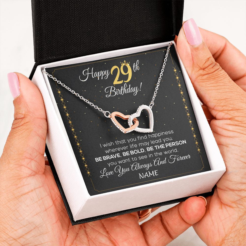 Interlocking Hearts Necklace | Personalized Happy 29Th Birthday Necklace For Her Girls Daughter Niece Sister Goddaughter Granddaughter 29 Year Old Birthday Customized Gift Box Message Card | siriusteestore