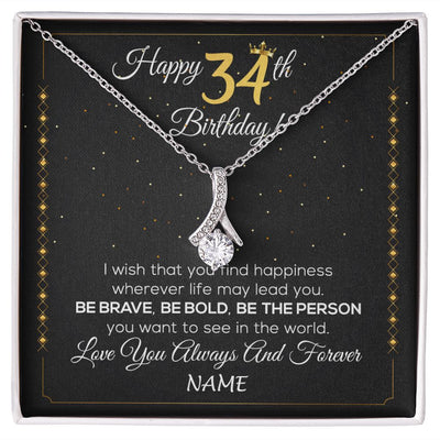 Alluring Beauty Necklace | Personalized Happy 34Th Birthday Necklace For Her Girls Daughter Niece Sister Goddaughter Granddaughter 34 Year Old Birthday Customized Gift Box Message Card | siriusteestore