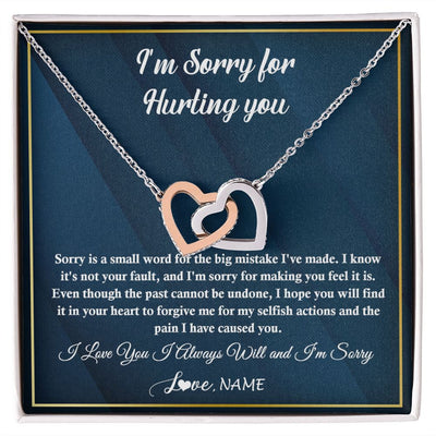Interlocking Hearts Necklace | Personalized I'M Sorry Apology Necklace For Wife Girlfriend Forgive Me Sorry Gift Friend Partner Apology Pendant Jewelry Customized Gift Box Message Card | siriusteestore