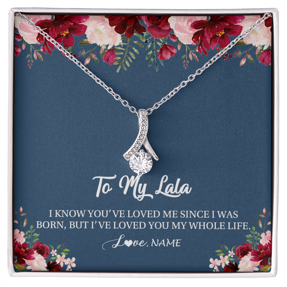 Alluring Beauty Necklace | Personalized Lala Necklace From Grandkids Granddaughter Grandson I've Loved You My Whole Life Floral Lala Birthday Mothers Day Christmas Customized Message Card | siriusteestore