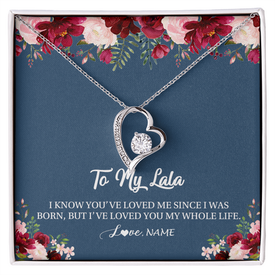 Forever Love Necklace | Personalized Lala Necklace From Grandkids Granddaughter Grandson I've Loved You My Whole Life Floral Lala Birthday Mothers Day Christmas Customized Message Card | siriusteestore