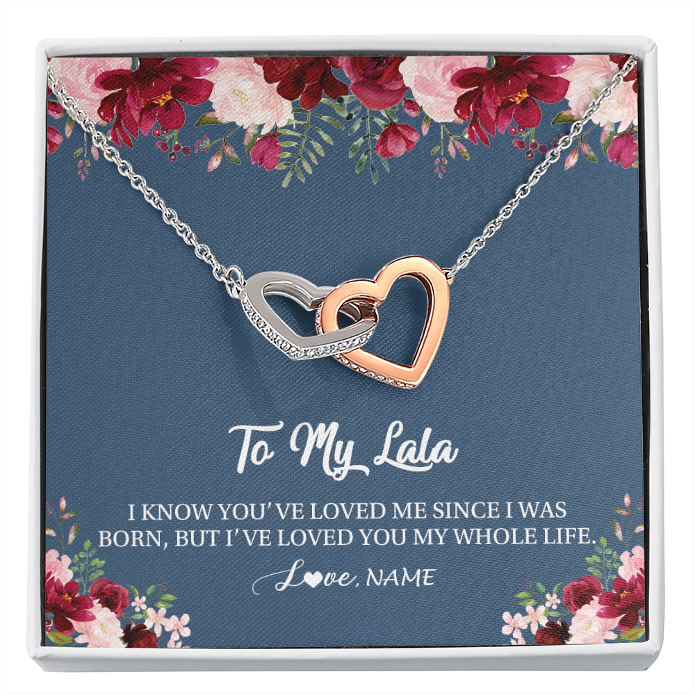 Interlocking Hearts Necklace | Personalized Lala Necklace From Grandkids Granddaughter Grandson I've Loved You My Whole Life Floral Lala Birthday Mothers Day Christmas Customized Message Card | siriusteestore