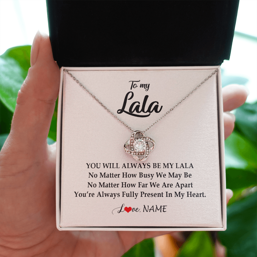 Love Knot Necklace | Personalized Lala Necklace From Grandkids Granddaughter Grandson You're Always In My Heart Lala Birthday Mothers Day Christmas Customized Gift Box Message Card | siriusteestore