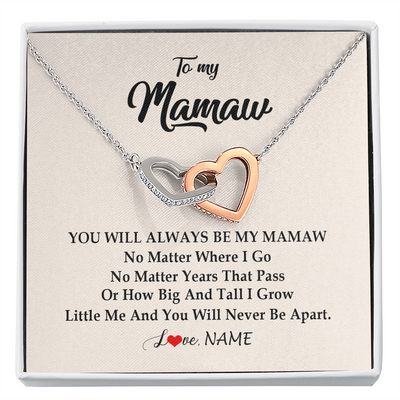 Interlocking Hearts Necklace | Personalized Mamaw Necklace From Grandkids Granddaughter Grandson You Will Always Be My Mamaw Birthday Mothers Day Christmas Customized Gift Box Message Card | siriusteestore