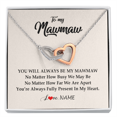 Interlocking Hearts Necklace | Personalized Mawmaw Necklace From Grandkids Granddaughter Grandson You're Always In My Heart Mawmaw Birthday Mothers Day Customized Gift Box Message Card | siriusteestore