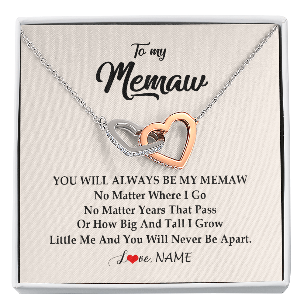 Interlocking Hearts Necklace | Personalized Memaw Necklace From Grandkids Granddaughter Grandson You Will Always Be My Meme Birthday Mothers Day Christmas Customized Gift Box Message Card | siriusteestore