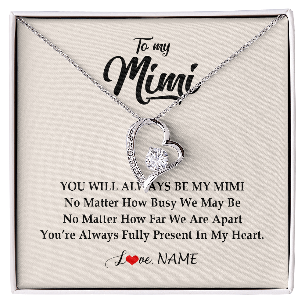 Forever Love Necklace | Personalized Mimi Necklace From Grandkids Granddaughter Grandson You're Always In My Heart Mimi Birthday Mothers Day Christmas Customized Gift Box Message Card | siriusteestore