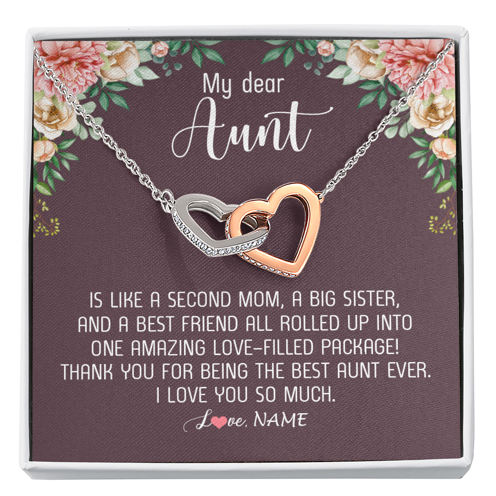 Interlocking Hearts Necklace | Personalized My Dear Aunt Necklace From Niece Nephew Like A Second Mom Big Sister Aunt Jewelry Birthday Monthers Day Christmas Customized Gift Box Message Card | siriusteestore