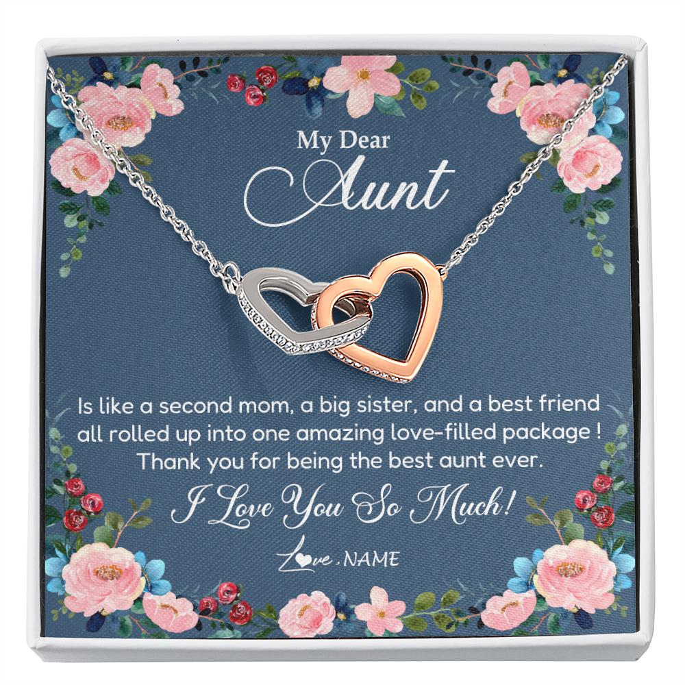 Interlocking Hearts Necklace | Personalized My Dear Aunt Necklace From Niece Thank You For Being The Best Aunt Ever Pendant Jewelry Birthday Mothers Day Christmas Customized Message Card | siriusteestore