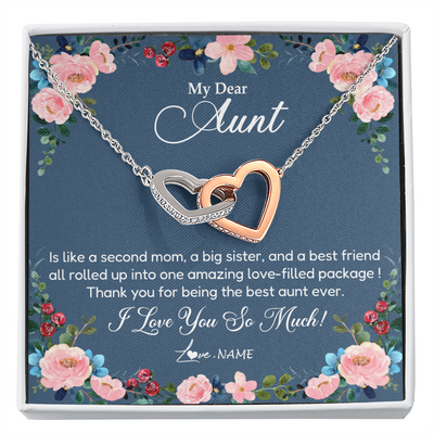 Interlocking Hearts Necklace | Personalized My Dear Aunt Necklace From Niece Thank You For Being The Best Aunt Ever Pendant Jewelry Birthday Mothers Day Christmas Customized Message Card | siriusteestore