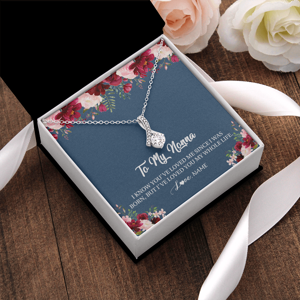 Alluring Beauty Necklace | Personalized Nonna Necklace From Grandkids Granddaughter Grandson I've Loved You My Whole Life Floral Nonna Birthday Mothers Day Christmas Customized Message Card | siriusteestore