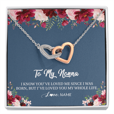 Interlocking Hearts Necklace | Personalized Nonna Necklace From Grandkids Granddaughter Grandson I've Loved You My Whole Life Floral Nonna Birthday Mothers Day Christmas Customized Message Card | siriusteestore