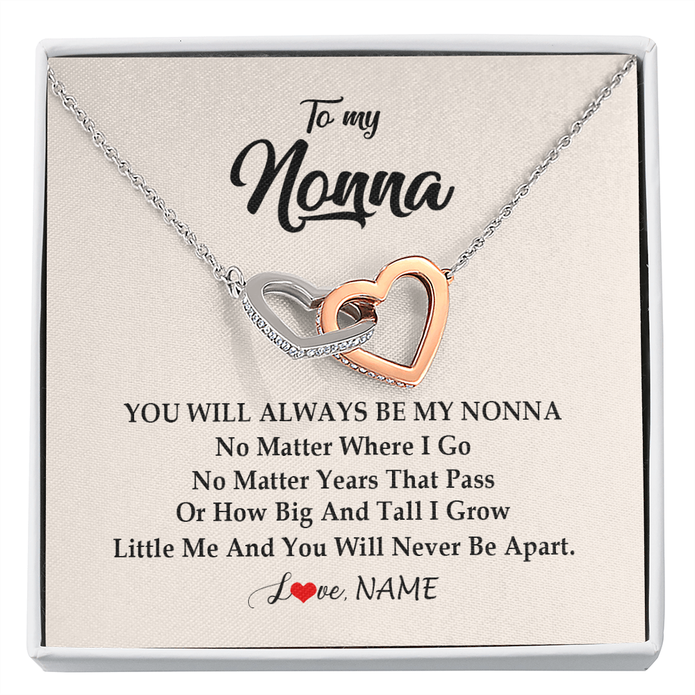 Interlocking Hearts Necklace | Personalized Nonna Necklace From Grandkids Granddaughter Grandson You Will Always Be My Nonna Birthday Mothers Day Christmas Customized Gift Box Message Card | siriusteestore