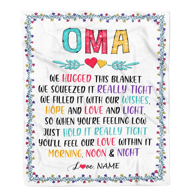 Personalized Oma Blanket From Grandkids We Hugged This Blanket Oma Birthday Mothers Day Christmas Customized Fleece Blanket | siriusteestore