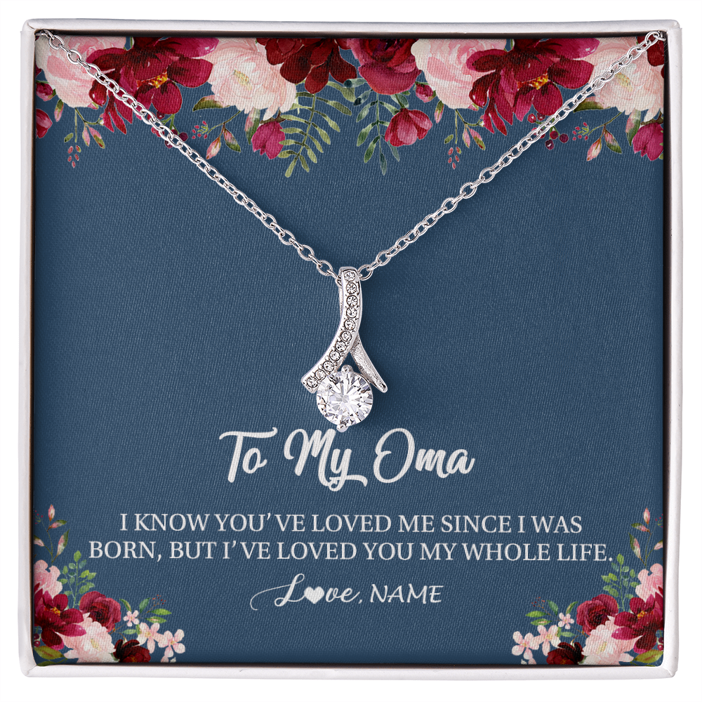 Alluring Beauty Necklace | Personalized Oma Necklace From Grandkids Granddaughter Grandson I've Loved You My Whole Life Floral Oma Birthday Mothers Day Christmas Customized Message Card | siriusteestore